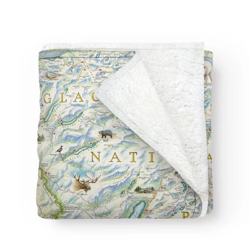 Glacier National Park Map Fleece Blanket