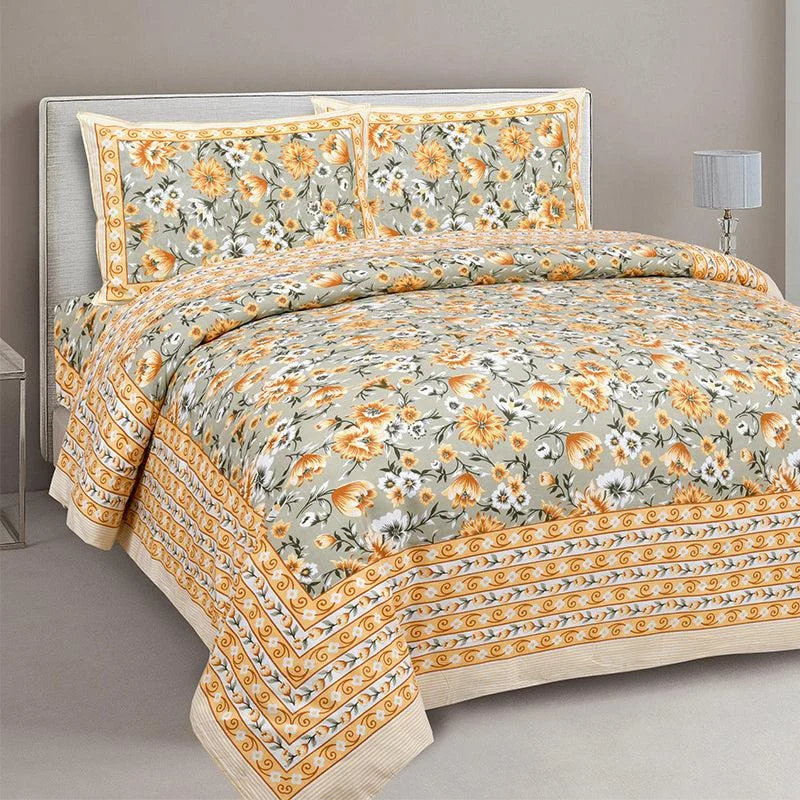 Orkide Floral Bedsheet - Green,Yellow