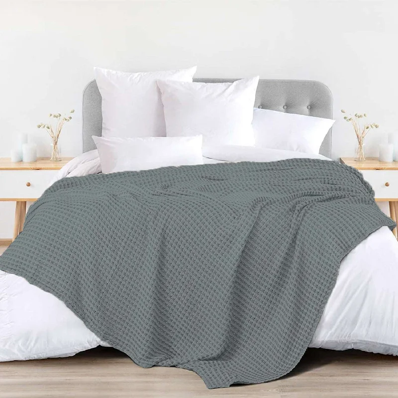 100% Cotton Waffle Weave Blanket / Cotton Dohar for Bedroom - Cool Grey