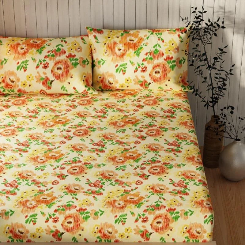 Amedha Floral Bedsheet - Yellow