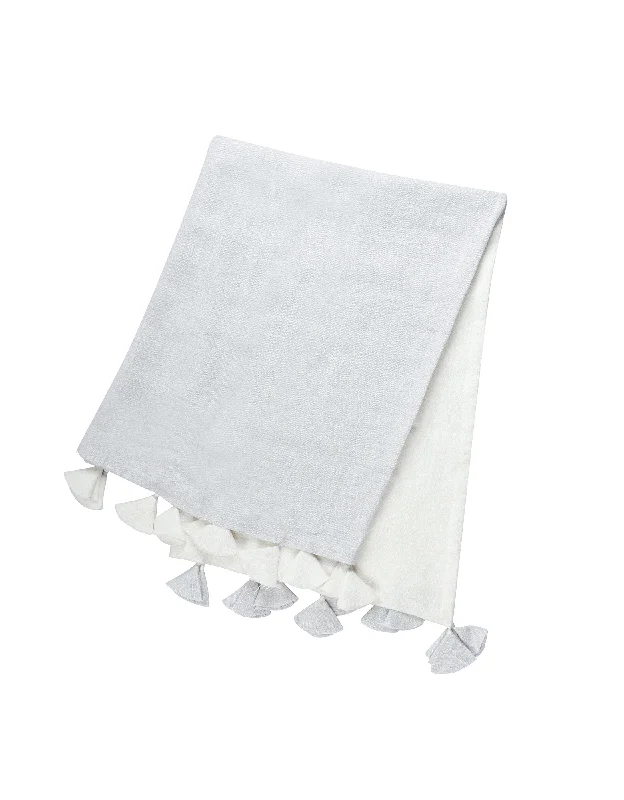 Light Grey Colorblocked Linen Blanket with Tassels