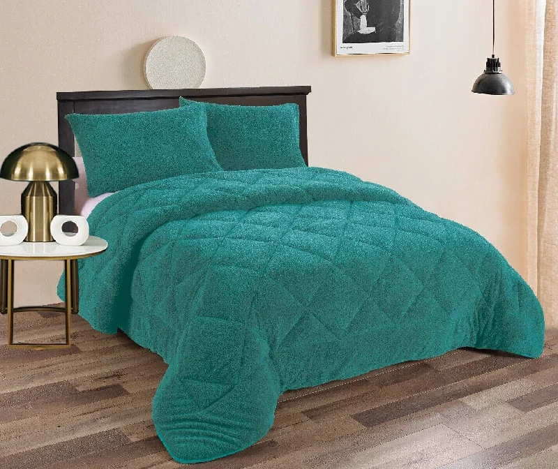 3 Piece Fleece Comforter Set Teal