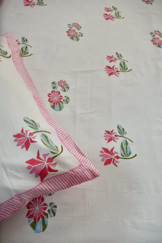 Pink Lotus Handblock Cotton Bedsheet