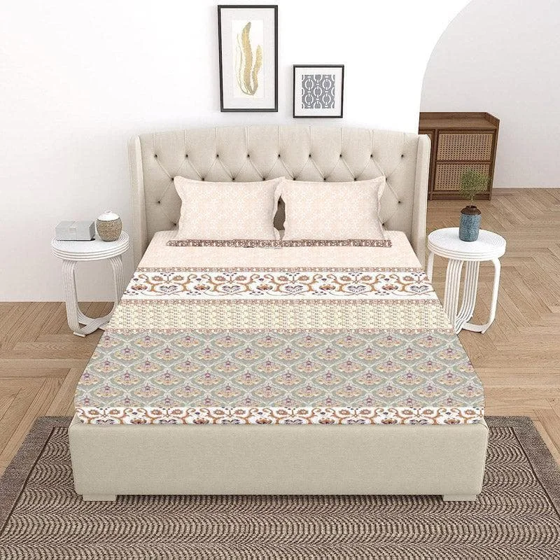 Iris Printed Bedsheet - Beige