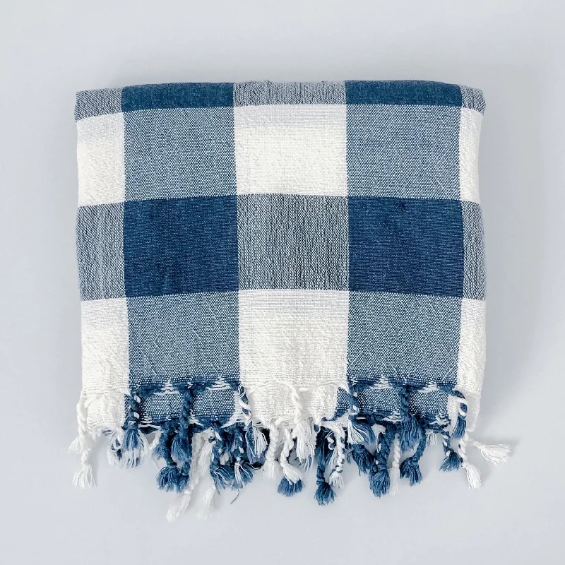 Ivory Navy Gingham Towel