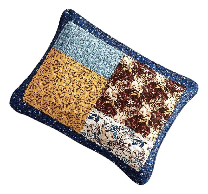 Tache Cotton Patchwork White Blue Yellow Brown Floral Prairie Sunset Pillow Sham (JHW-887)