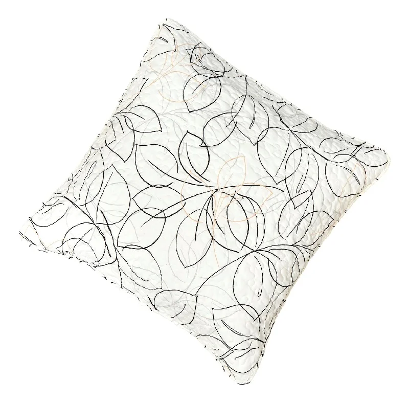 Tache Modern Abstract Leaf Line Art Foliage White Grey Black Gold Cushion Covers / Euro Sham (TJ3571)