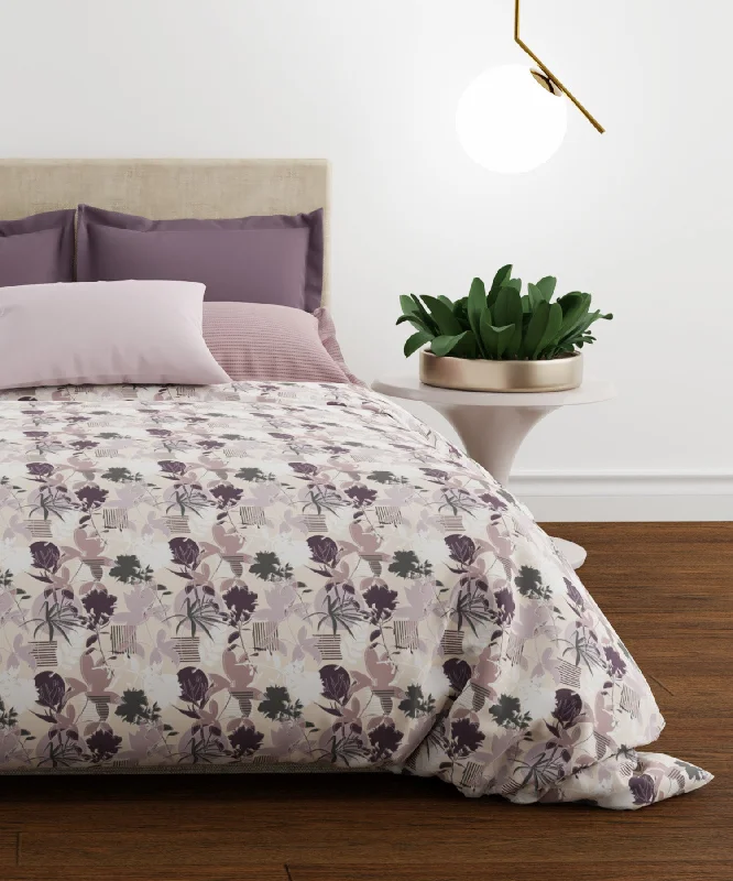 Carnival Adele Mauve Queen Bedsheet With 2 Pillow Cover, 144TC, 100% Cotton, Printed, Multi Colour