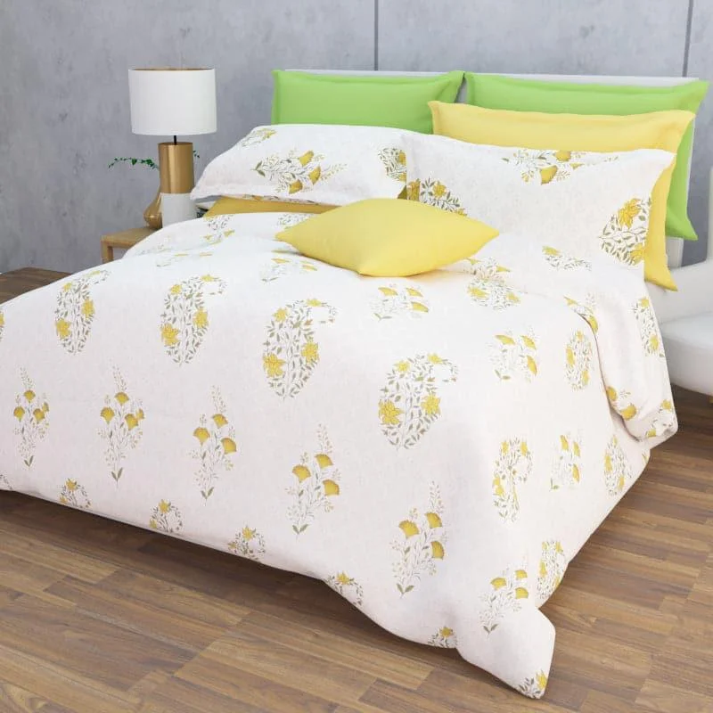 Liah Floral Bedsheet - White & Yellow