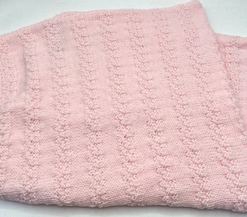 Pink Striped Acrylic Knit Blanket