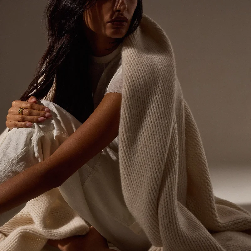 Cashmere Melange Knit Blanket - Ivory Melange