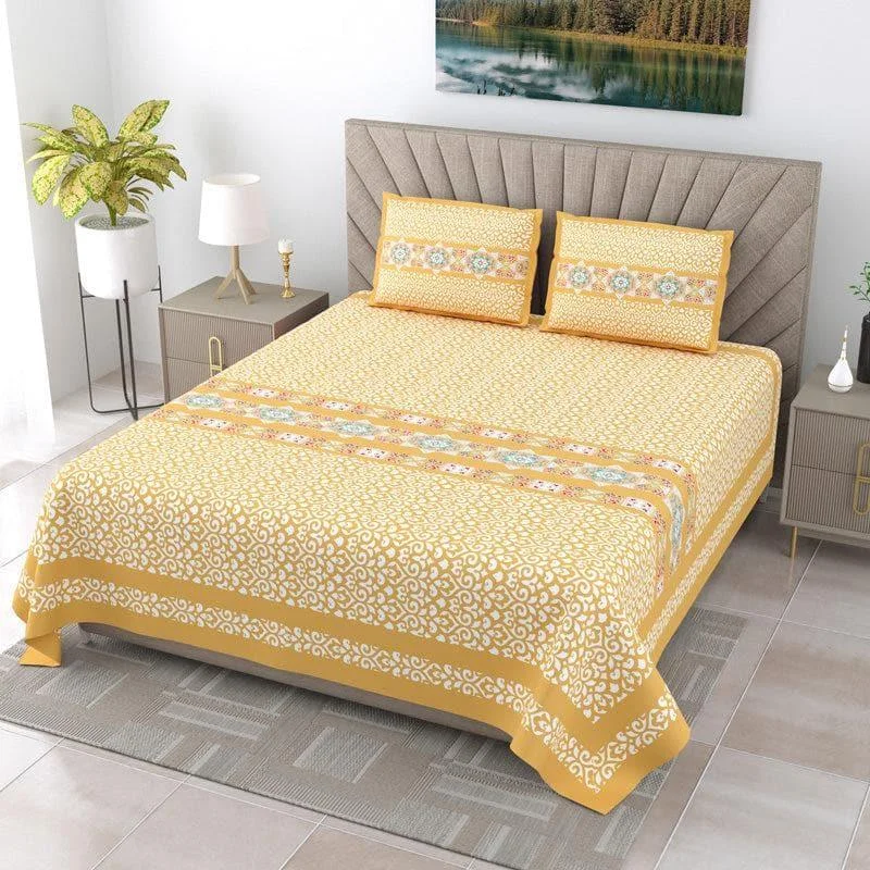 Aamintri Ethnic Bedsheet - Yellow