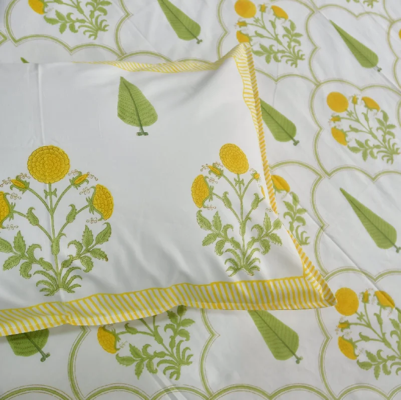 Yellow flower Jaal HandBlock Bedsheet