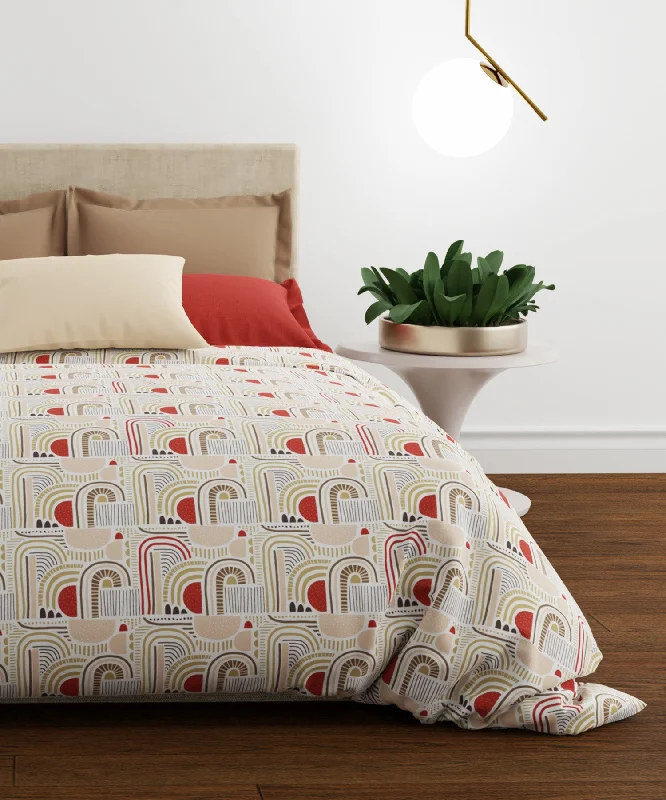 Carnival Frankie Red Queen Bedsheet With 2 Pillow Cover, 144TC, 100% Cotton, Printed, Multi Colour