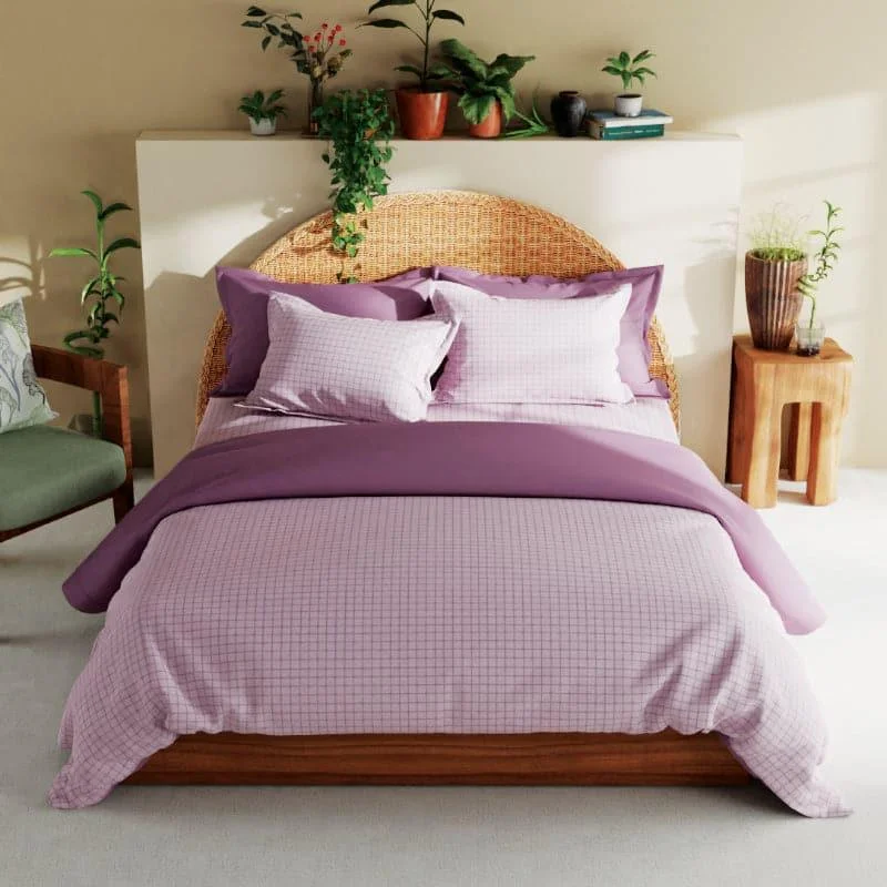 Brio Checkered Bedsheet - Lilac