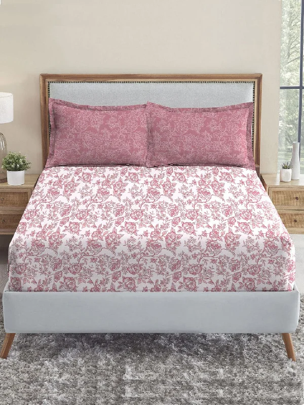 Urban Comfort Juliet Pink Queen Bedsheet With 2 Pillow Cover, 144TC, 100% Cotton, Floral, Pink