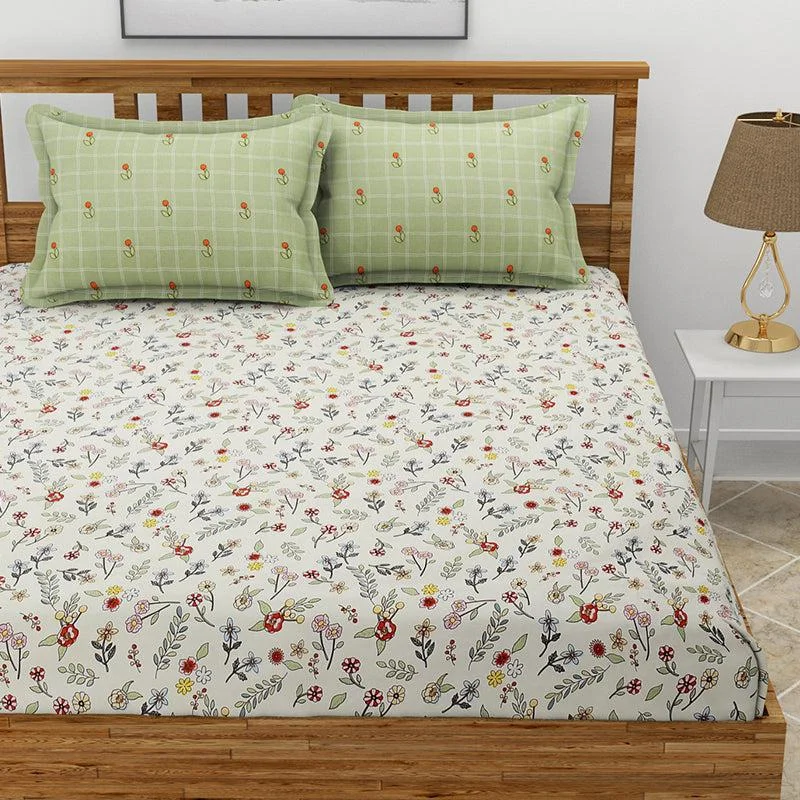 Fleur Floral Bedsheet - White & Green