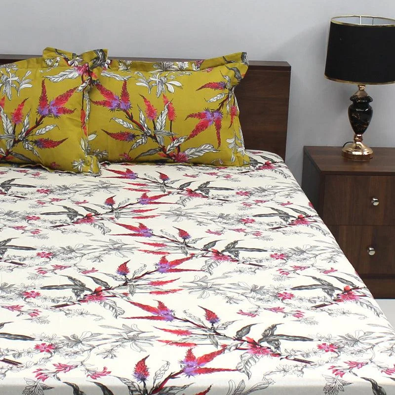 Waida Floral Bedsheet - Yellow & White