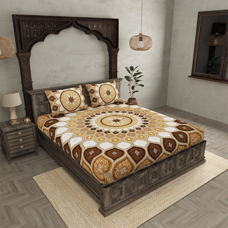 Navaj Mandala Bedsheet - Yellow,Brown