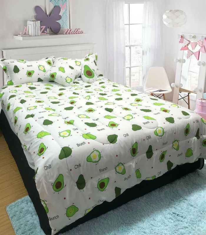 5 Piece Kids Comforter Set White Avocado