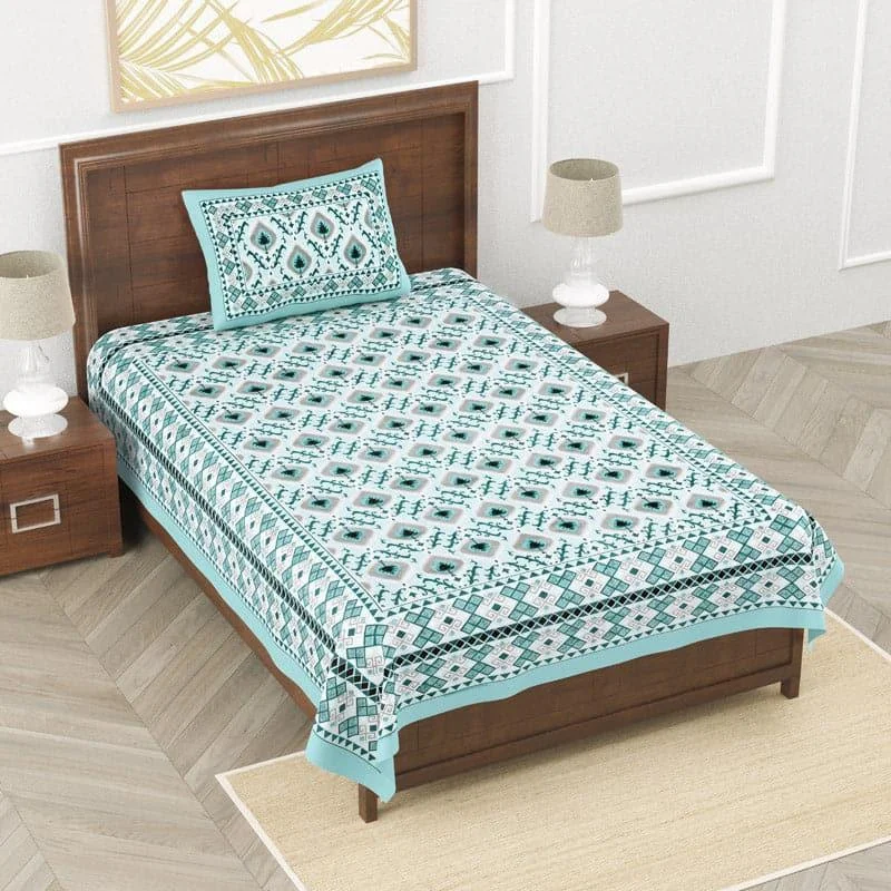 Alara Printed Bedsheet - Blue