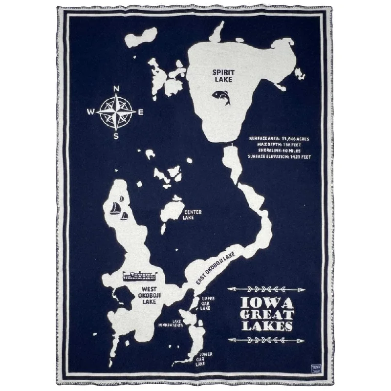 Iowa Great Lakes Map Wool Throw Blanket