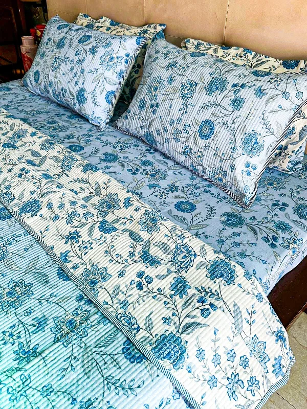 Blue floral Quilted Bedcover