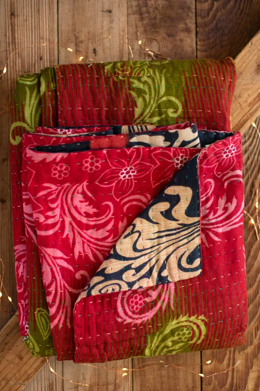 Candy Cane Kantha Christmas Throw