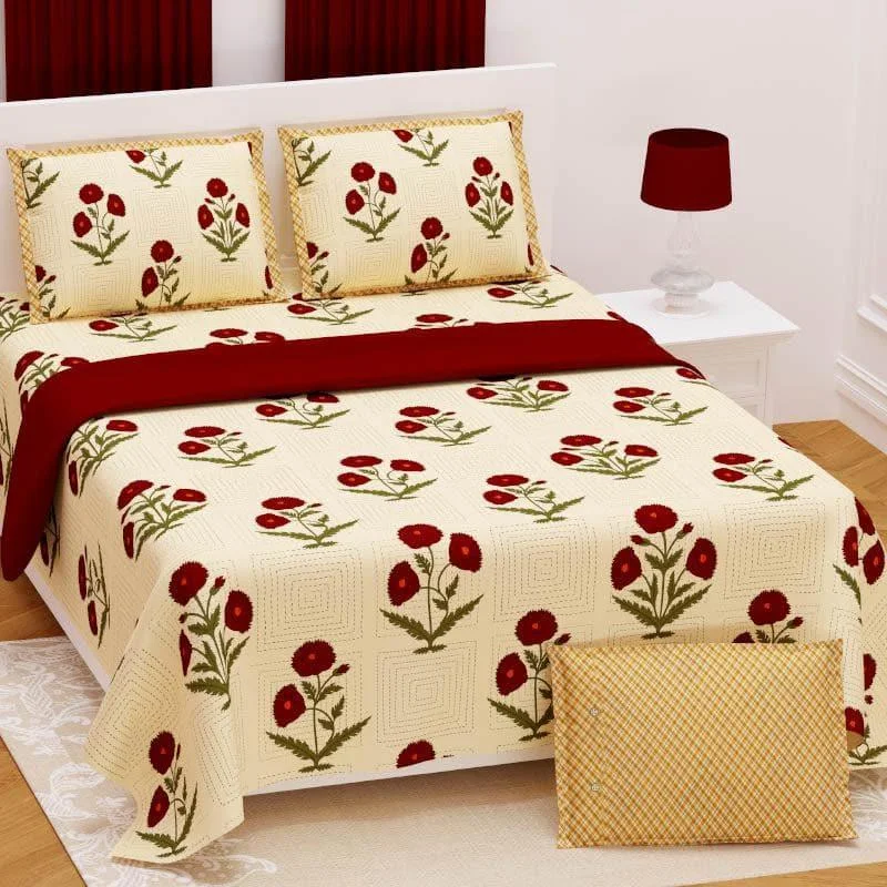 Sanganeri Floral Bedsheet - Red