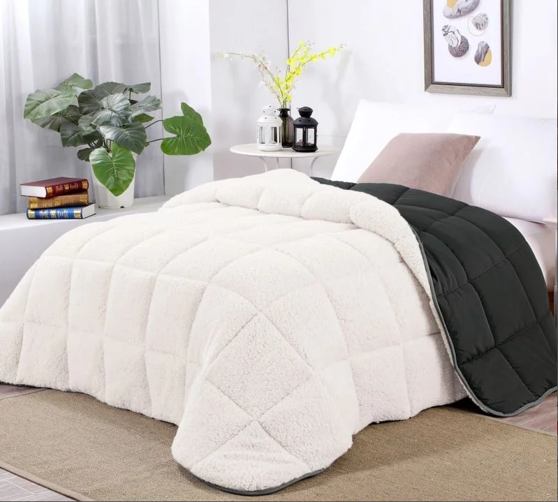 Sherpa Fleece Reversible Comforter Set Charcoal