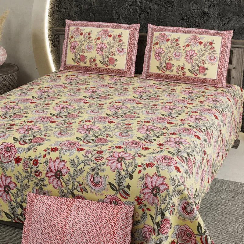 Milona Floral Bedsheet - Yellow & Pink