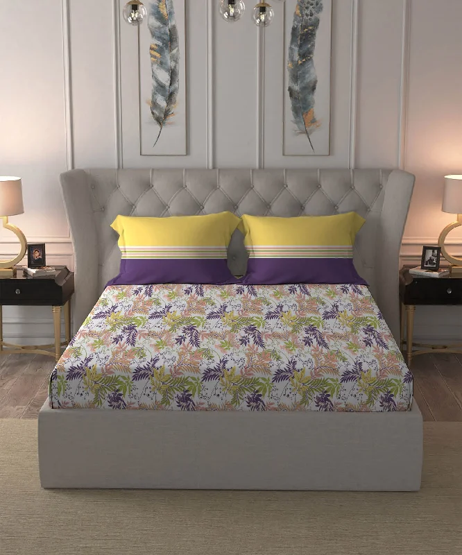 Dusk & Dawn King Bedsheet Set,144 TC, 100% Cotton, Firefly Purple