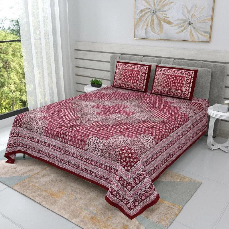 Checkered Glam Ethnic Bedsheet - Maroon