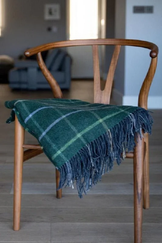 John Hanly Large Lambswool Throw | Green Windowpane