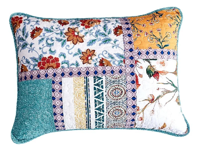 Tache Cotton Patchwork Blue Yellow Old World Hummingbirds Garden Pillow Sham (JHW-936)