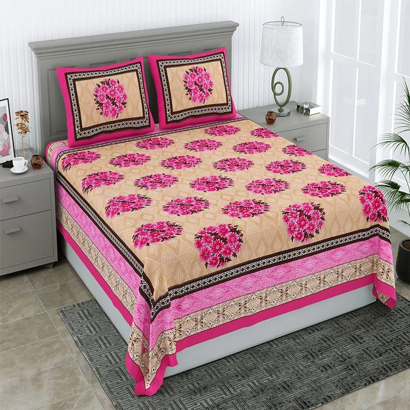 Rose Bloom Floral Bedsheet - Pink