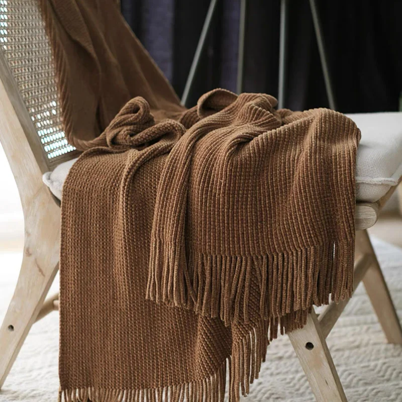 Luxurious Chenille Textured Fringe Throw Blanket