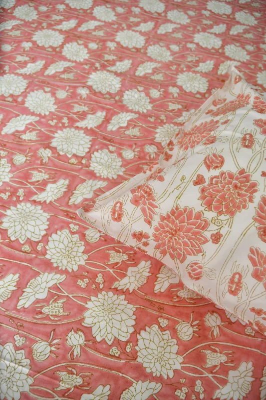 Pink floral Bedsheet : Jaipur Hand Block Bedsheet, Pink & Pretty