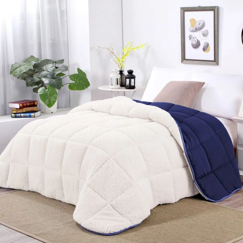 Sherpa Fleece Reversible Comforter Set Navy