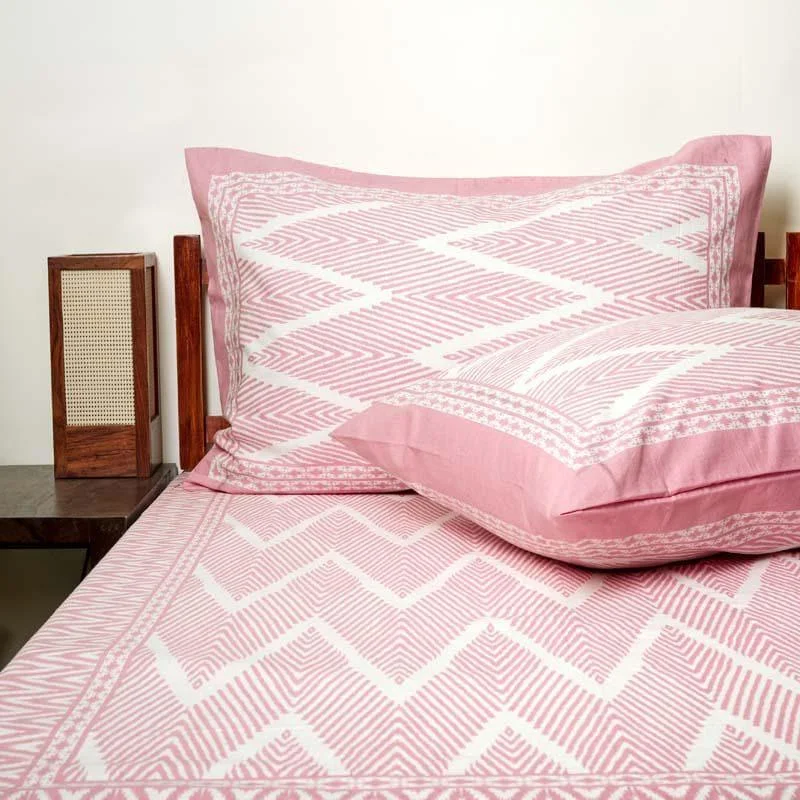 Jorie Geometric Printed Bedsheet - Pink