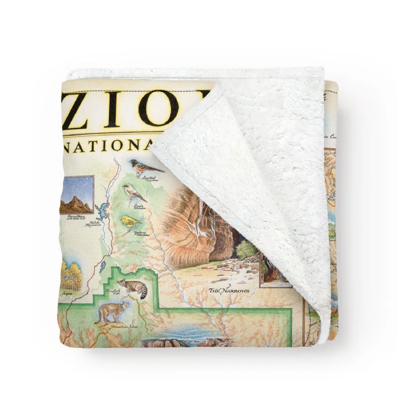 Zion National Park Map Fleece Blanket