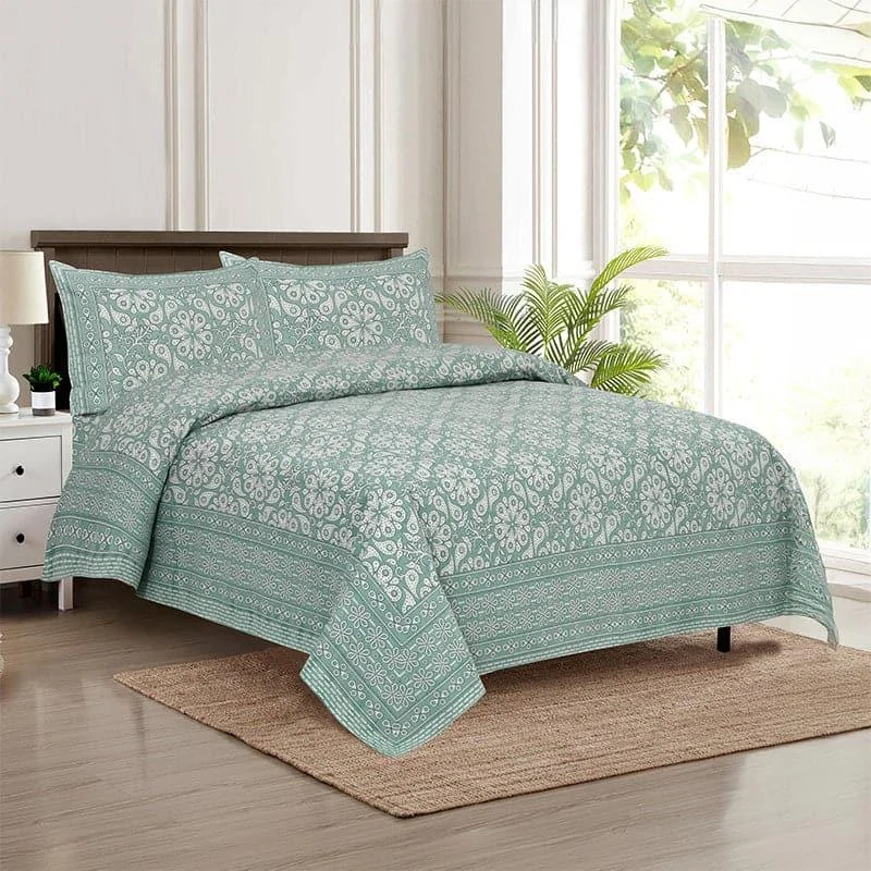 Seinara Floral Bedsheet - Aqua