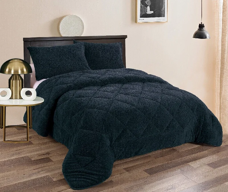 3 Piece Fleece Comforter Set Navy