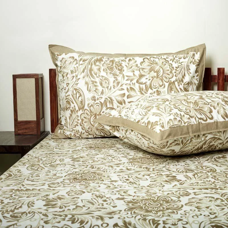 Micola Floral Printed Bedsheet - Brown