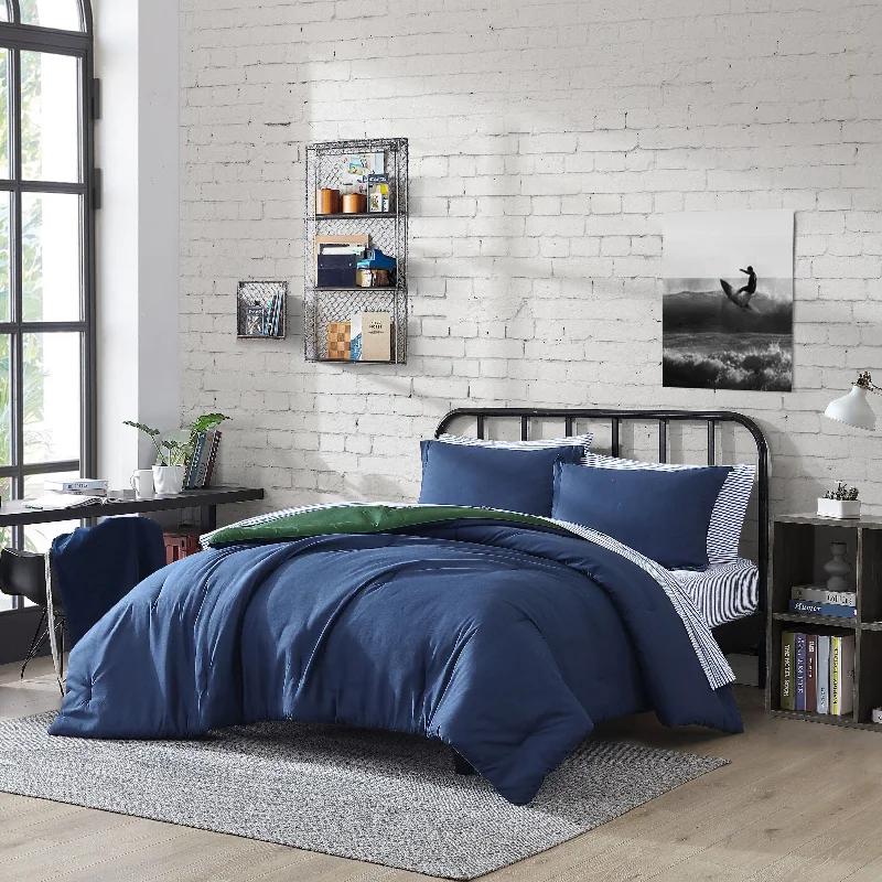 Nautica Solid Navy Queen Reversible Comforter & Sham Set