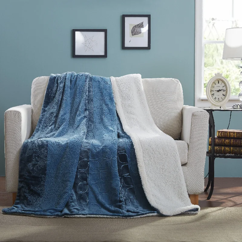 Tache Solid Embossed Rainy Day Grey Sherpa Throw Blanket