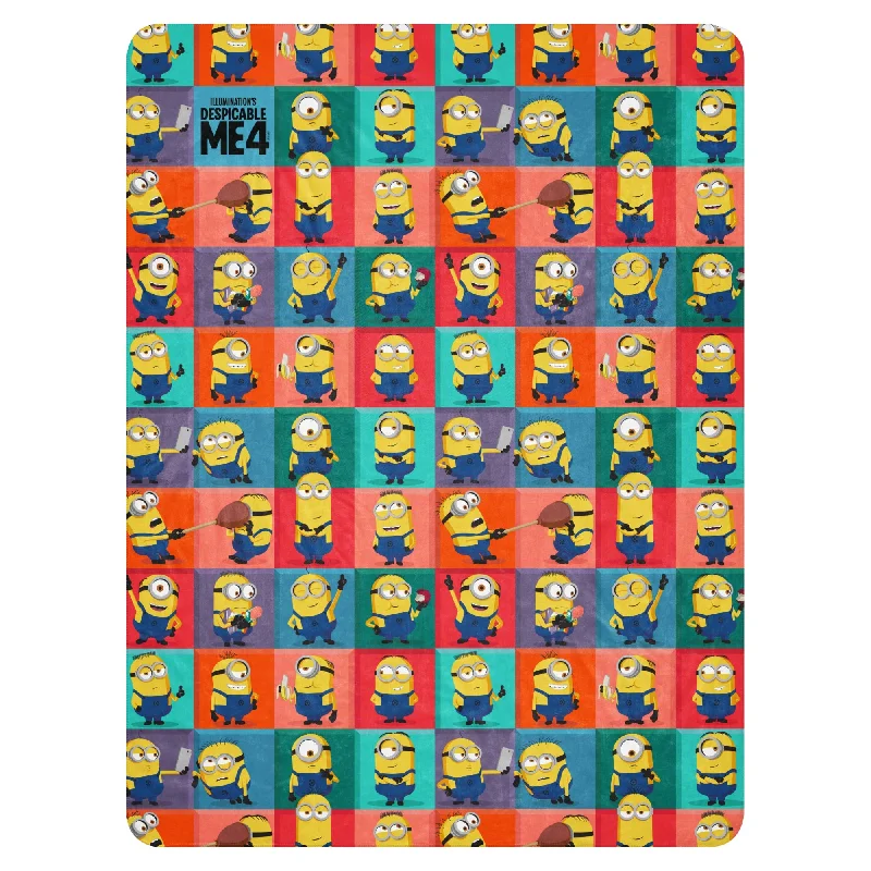 Despicable Me 4 Minion Pattern Sherpa Blanket