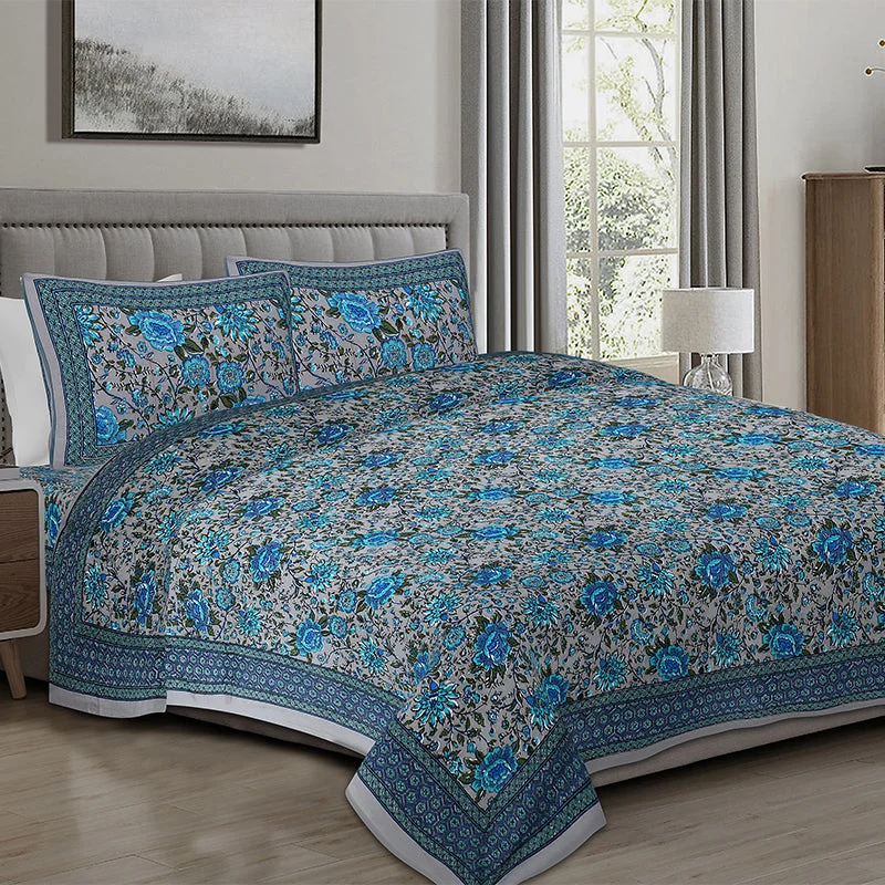 Alderidge Floral Printed Bedsheet - Blue