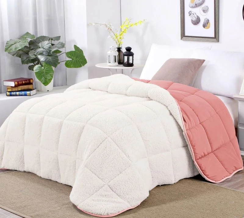 Sherpa Fleece Reversible Comforter Set Rose