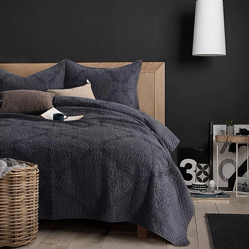 Dark Charcoal Embossed Quilt Set